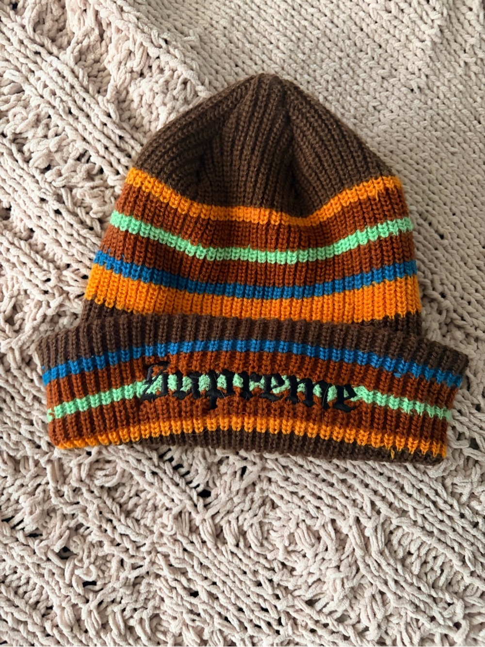 Supreme Bright Stripe Beanie Brown - Picture 2 of 3